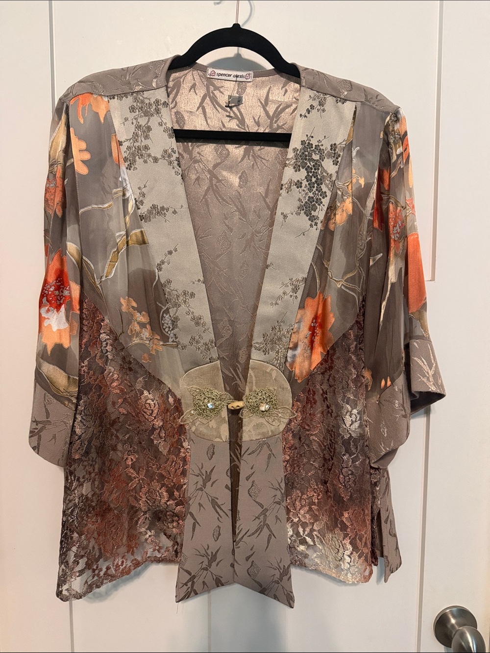 Spencer Alexis Floral Kimono Tunic in Taupe and Orange Size XL